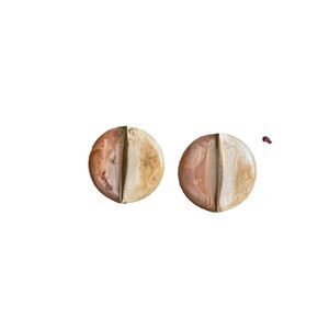 Vintage Stud Earrings Studs Metallic Peach Cream Gold Circular 1 Inch